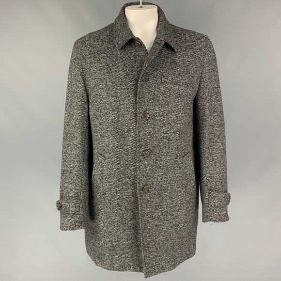 OLIVER SPENCER Size 46 Grey Black Heather Wool Buttoned Coat - Picture 1 of 6